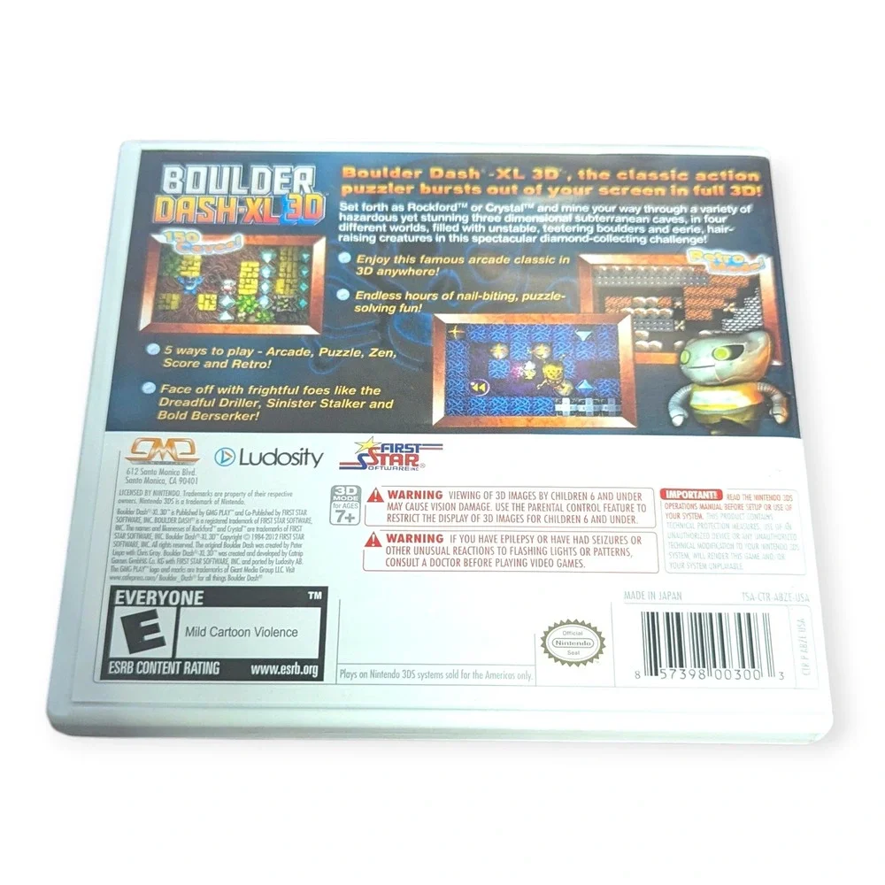 Boulder‎ Dash XL 3D Nintendo 3DS Game Cartridge Case Manual